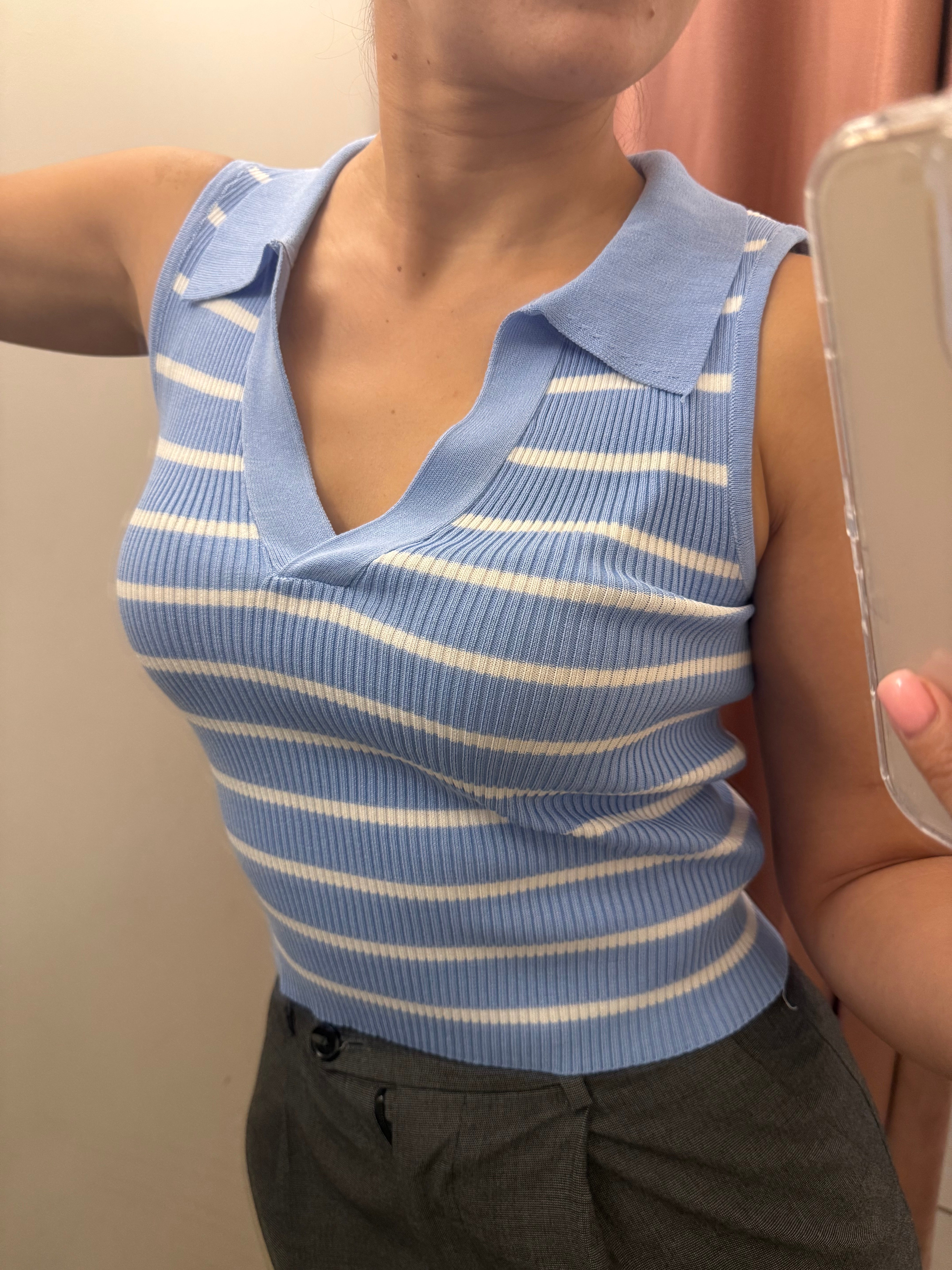 Top Punto Rayas Azul Cielo